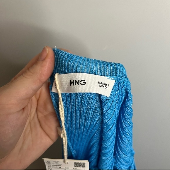 Mango Lace Up Back Cut Out Fine Ribbed Knit Sky Blue Sweater Size Small NWT - Picture 10 of 16